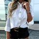 Vintage Long Sleeve Pocket Shirt For Women Autumn Tops Blouse Turn Down Collar Khaki White Black Shirt Fashion Female Blusas D25