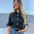 Vintage Long Sleeve Pocket Shirt For Women Autumn Tops Blouse Turn Down Collar Khaki White Black Shirt Fashion Female Blusas D25
