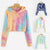 Vintage Women Tie Dye Printed Hoodies Colorful Patchwork Long Sleeve Sweatshirt Fashion Fresh Pullover Short Tops Moletom#Y3