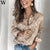 Womail Blouse Women Fashion Long Sleeve Vneck Shirt Elegant Office Blouse Loose Casual Dot print Gold Button Korean Workwear top