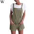 Womail bodysuit Women Summer Fashion Casual Elastic Waist Dungarees Linen Cotton Pockets Rompers Shorts Playsuit  M6