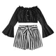 Womail tracksuit Women Autumn Fashion 2PCS Set Stripe Slash-Neck Long Sleeve Shirt Blouse set +Short Pants Women suit holiday 85