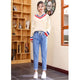 Woman's Jeans Casual Stretch Trousers High Waist Light Blue Plus Size Sweet Loose Jeans Buttons Washed Denim Nine Harem Pants
