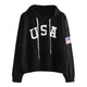 Women Autumn Sweatshir Hoodie Letter Flag Printed Sweatshirt Long Sleeve Pullover Tops Blouse Sleeve Spring And Autumn Plus Size