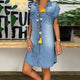 Women Fashion Summer Casual Jeans Dress Short Sleeve High Quality Solid Denim Sundress Turn Down Collar Mini Party OL Dress#3s