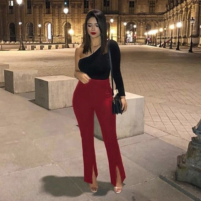 Women Front Slit Slim Fit Pencil Pants Solid Color High Waist Pants El –  Fashionkhi