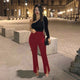 Women Front Slit Slim Fit Pencil Pants Solid Color High Waist Pants Elegant Office Ladies Trousers Workwear Chic Streetwear#p3
