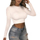 Women Sexy Bodycon T Shirt Autunmn Women Long Sleeve O-neck Crop Top Modis Sheath tshirt Fashion Autumn solid tops #B