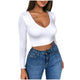 Women Sexy Bodycon T Shirt Autunmn Women Long Sleeve O-neck Crop Top Modis Sheath tshirt Fashion Autumn solid tops #B