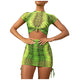 Women Sexy Snake Print 2 Piece Set Fashion Women Festival Clothing Crop Top Skirt Suits Summer Two Pcs Mesh Club Outfits #614