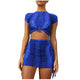 Women Sexy Snake Print 2 Piece Set Fashion Women Festival Clothing Crop Top Skirt Suits Summer Two Pcs Mesh Club Outfits #614