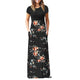 Women's Casual Sleeve O-neck Print Maxi Tank Long Dress plus size Polyester Summer Dress #YL5