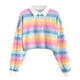 Women's Sweatshirt Color Stripe Button Long Sleeve Pullover Hoodies Sweatshirt Tops Blouse Female Tops Women Hoodies #A9