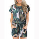 Women short jumpsuit summer romper loose plus size playsuit leaf print high waist Ladies short sleeve O-neck casual jumpsuit