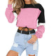 Womens Long Sleeve Splcing Color Sweatshirt Pullover Tops Blouse O Neck Blusas Mujer De Moda Cotton blouse