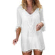 #Z2 Sexy Crochet Beach Cover Up V Neck Summer Beach Dress Cotton Swimwear Cover Up Solid Robe De Plage Tunic Bikini Covers