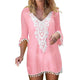 #Z2 Sexy Crochet Beach Cover Up V Neck Summer Beach Dress Cotton Swimwear Cover Up Solid Robe De Plage Tunic Bikini Covers