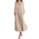 feitong 2020 Hot Sale!! Fashion Simple Sweet Women Casual Striped Sleeveless Dress Crew Neck Linen Pocket Long Dress Vestidos