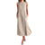 feitong 2020 Hot Sale!! Fashion Simple Sweet Women Casual Striped Sleeveless Dress Crew Neck Linen Pocket Long Dress Vestidos