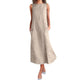 feitong 2020 Hot Sale!! Fashion Simple Sweet Women Casual Striped Sleeveless Dress Crew Neck Linen Pocket Long Dress Vestidos