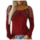 new t shirt women Tops Plus Size Female Clothing Fashion Casual Crew Neck Hollow-Out Studded Women Long Sleeve t-shirt