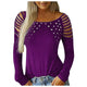 new t shirt women Tops Plus Size Female Clothing Fashion Casual Crew Neck Hollow-Out Studded Women Long Sleeve t-shirt