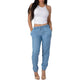 women's summer trousers Womens Elastic Waist Casual Pants High Waist Casual Blue Pants for women